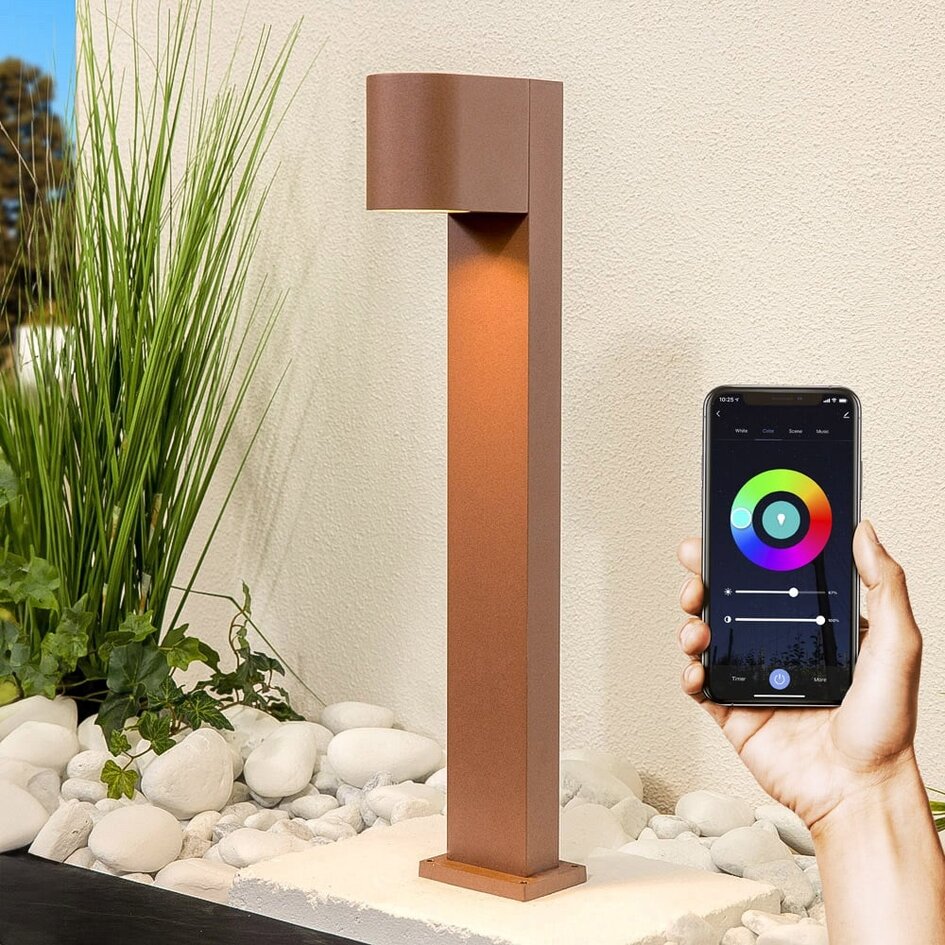 Inteligentna lampa podłogowa zewnętrzna rdzawobrązowa 70 cm w zestawie z lampą LED Wi-Fi 4,9W - Simone
