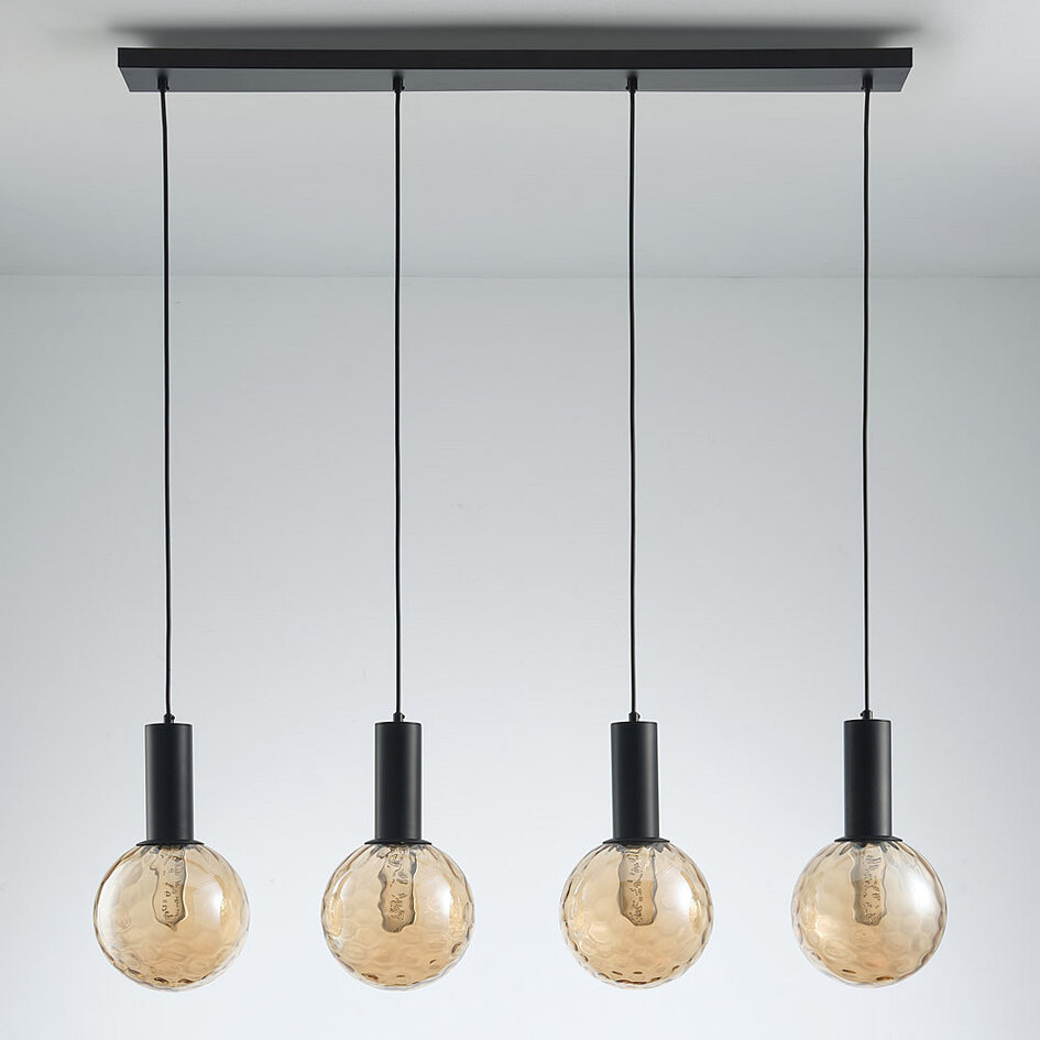 4 światła czarna lampa wisząca ze szkłem bursztynowym - Anglia
