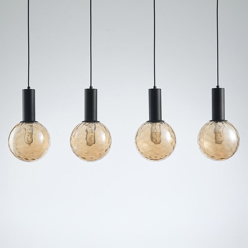 4 światła czarna lampa wisząca ze szkłem bursztynowym - Anglia