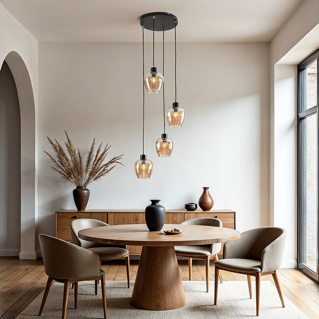 Lampa wisząca 4 światła ze szkłem bursztynowym - Raleigh