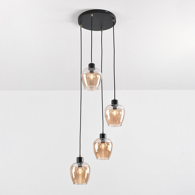 Lampa wisząca 4 światła ze szkłem bursztynowym - Raleigh