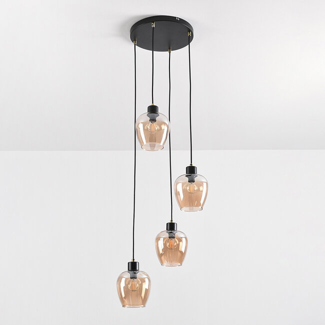 Lampa wisząca 4 światła ze szkłem bursztynowym - Raleigh