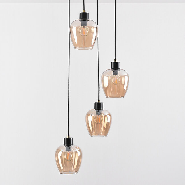 Lampa wisząca 4 światła ze szkłem bursztynowym - Raleigh