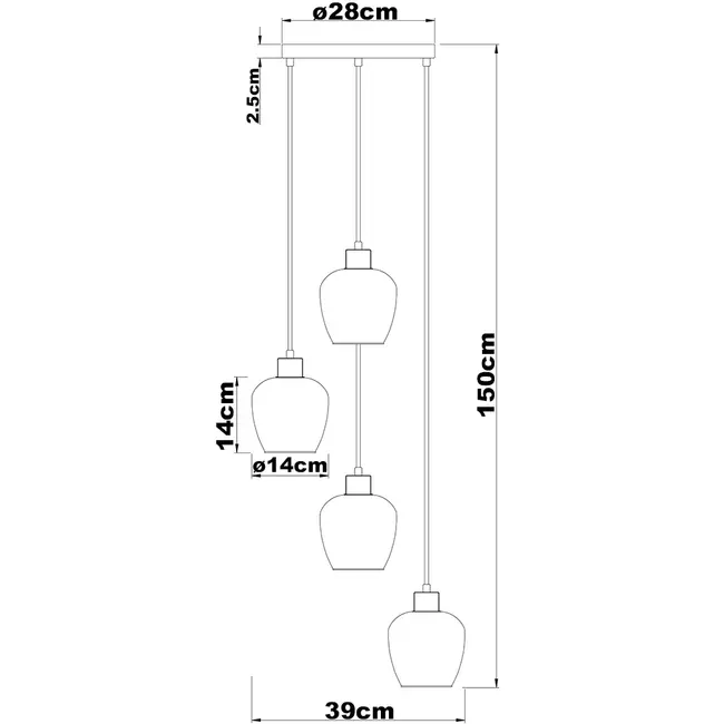 Lampa wisząca 4 światła ze szkłem bursztynowym - Raleigh