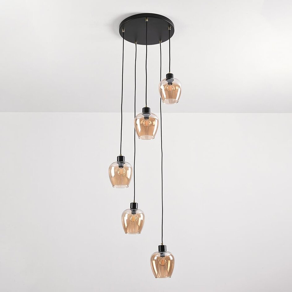 5 światła lampa wisząca ze szkłem bursztynowym - Glendale