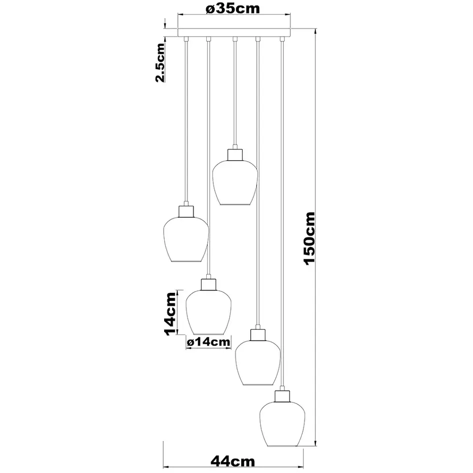 5 światła lampa wisząca ze szkłem bursztynowym - Glendale