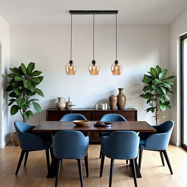 3 światła lampa wisząca ze szkłem bursztynowym - Vegas