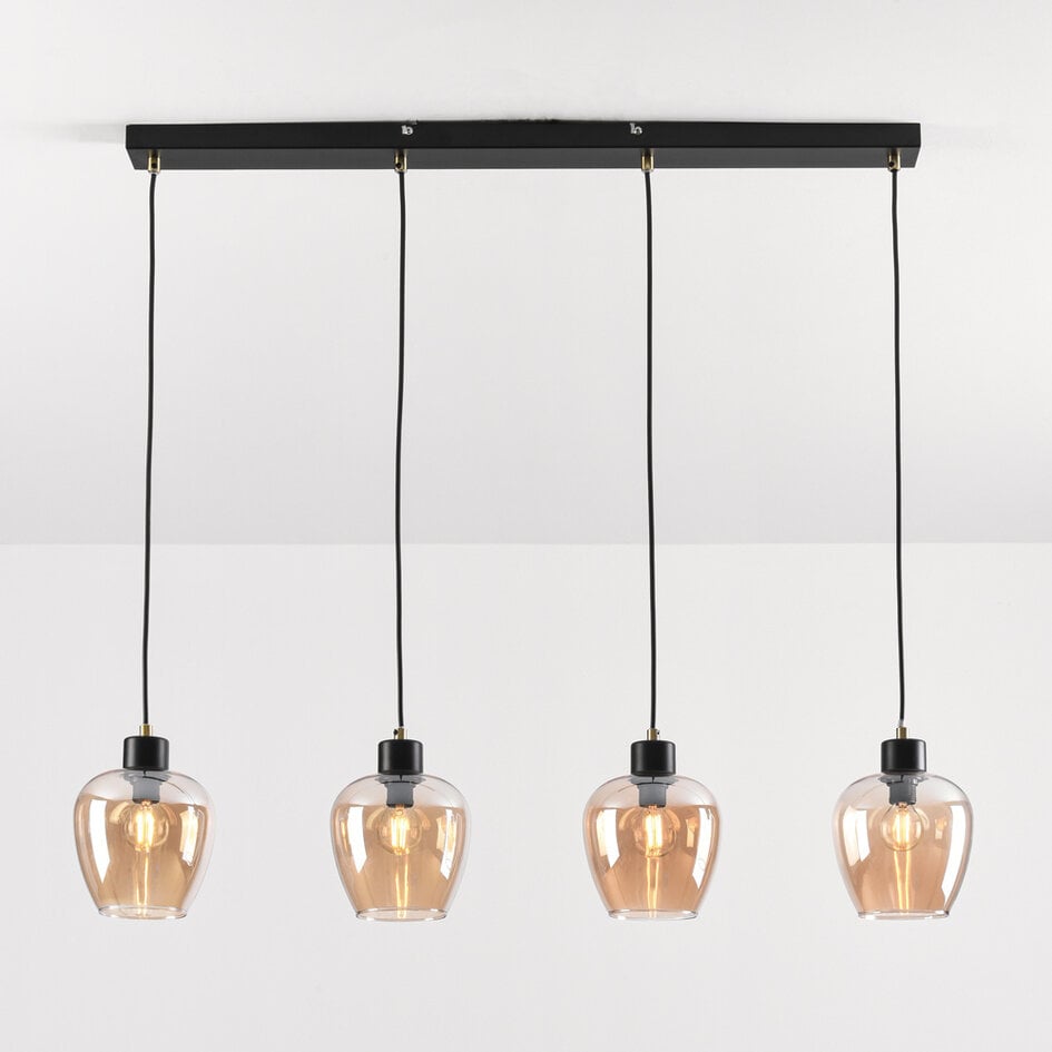 4 światła lampa wisząca ze szkłem bursztynowym - Sanford