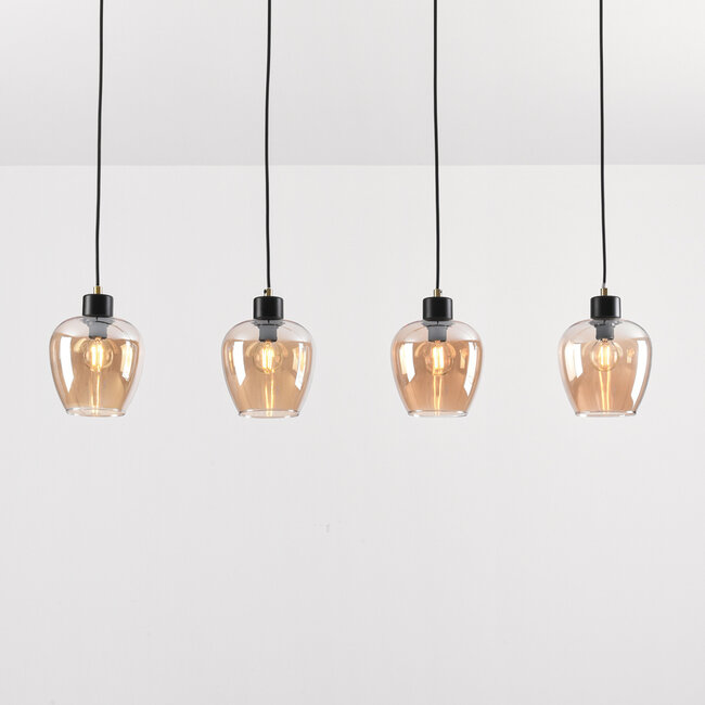 4 światła lampa wisząca ze szkłem bursztynowym - Sanford