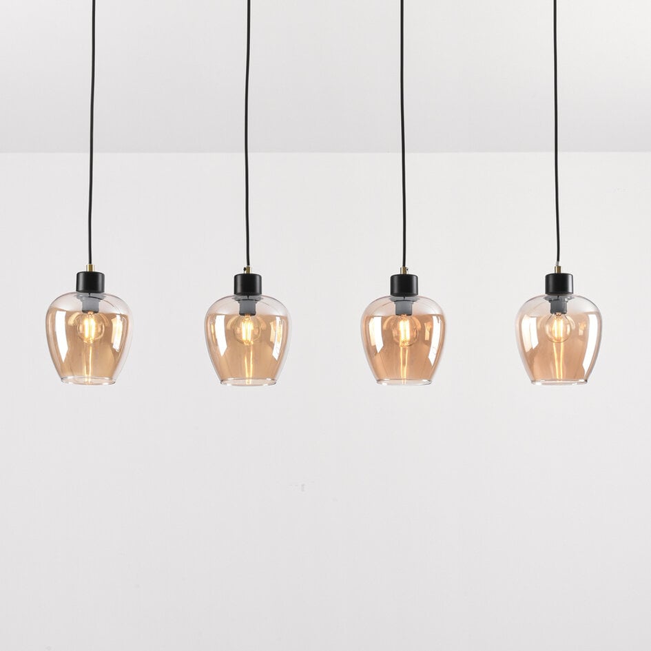 4 światła lampa wisząca ze szkłem bursztynowym - Sanford
