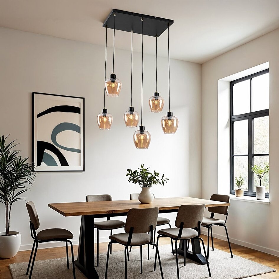 6-światło lampa wisząca ze szkłem bursztynowym - Arvada
