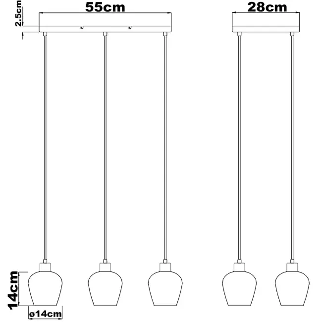 6-światło lampa wisząca ze szkłem bursztynowym - Arvada