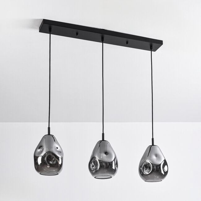 3 światła design lampa wisząca czarna ze szkłem dymionym - Faliste