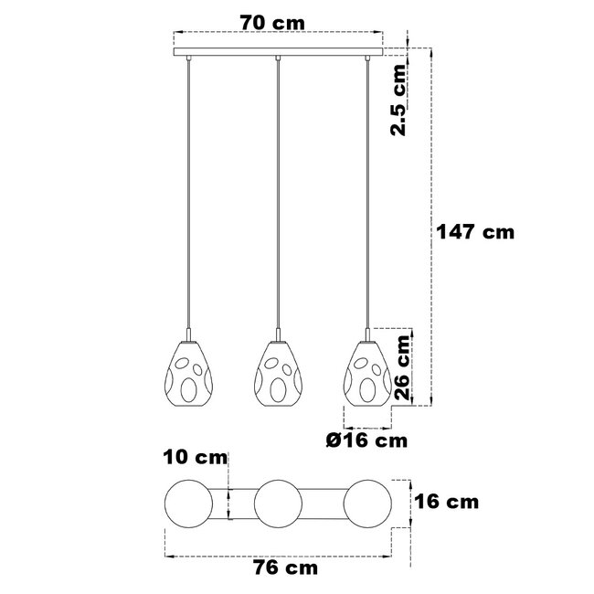 3 światła design lampa wisząca czarna ze szkłem dymionym - Faliste