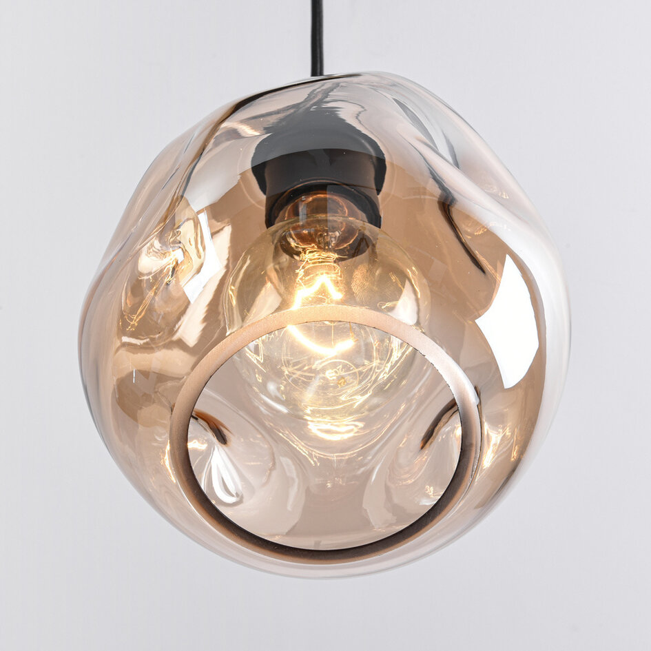 Nowoczesna lampa wisząca czarna ze szkłem bursztynowym Faliste - 3 światła