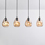 Nowoczesna szklana lampa wisząca czarna ze szkłem bursztynowym, 4 światła - Faliste
