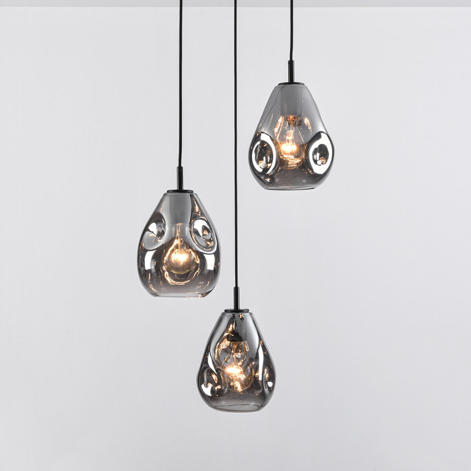 Design lampa wisząca czarna ze szkłem przydymionym, 3 światła - Lainas