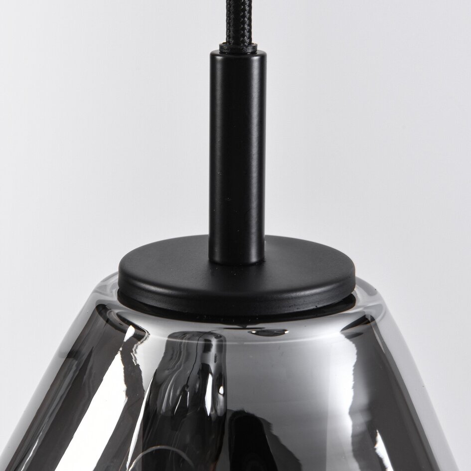Design lampa wisząca czarna ze szkłem przydymionym, 3 światła - Lainas