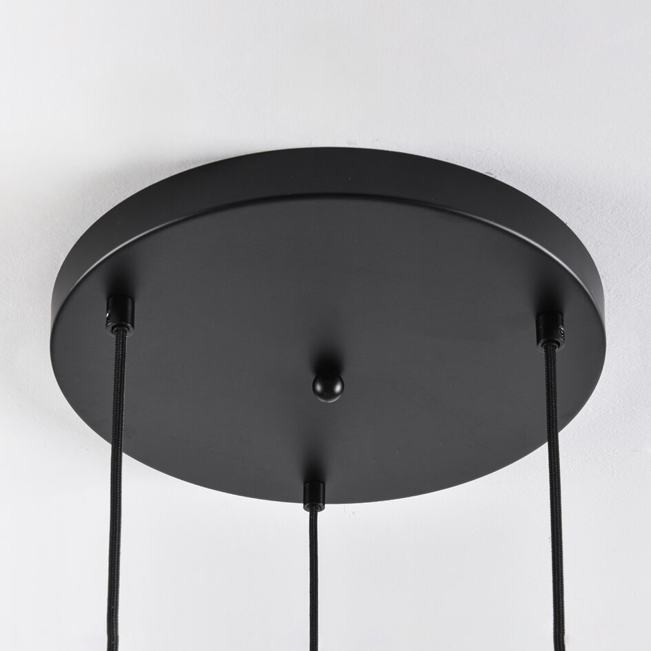 Design lampa wisząca czarna ze szkłem przydymionym, 3 światła - Lainas