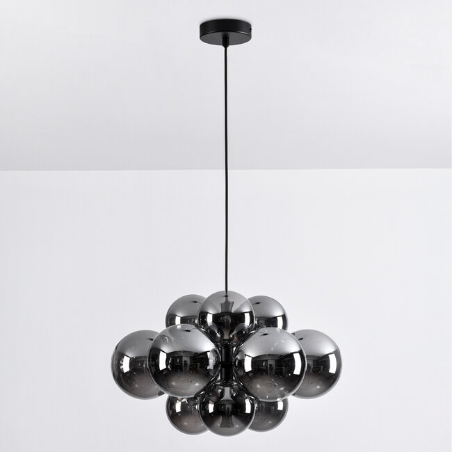 Designerska lampa wisząca czarna ze szkłem dymionym, 12-światło - Decadi