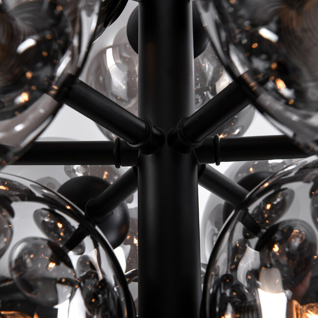 Designerska lampa wisząca czarna ze szkłem dymionym, 12-światło - Decadi