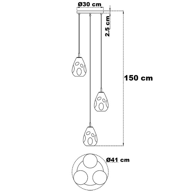 Design czarna lampa wisząca ze szkłem bursztynowym, 3 światła - Lainas