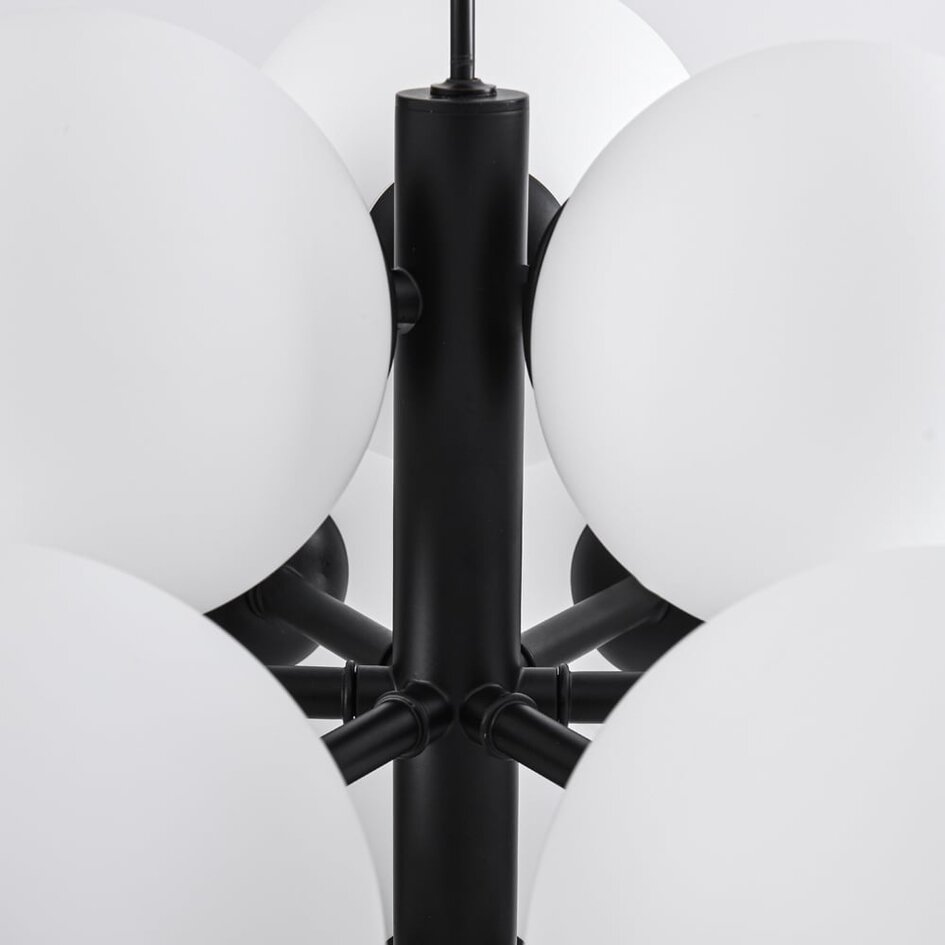 Nowoczesna lampa wisząca 12-światło czarna z mlecznobiałym szkłem - Decadi