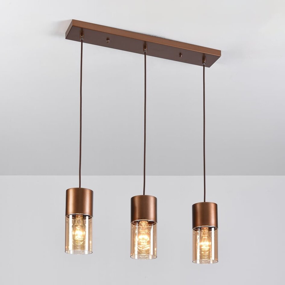 3 światła lampa wisząca kawowy brąz ze szkłem bursztynowym - Lungo