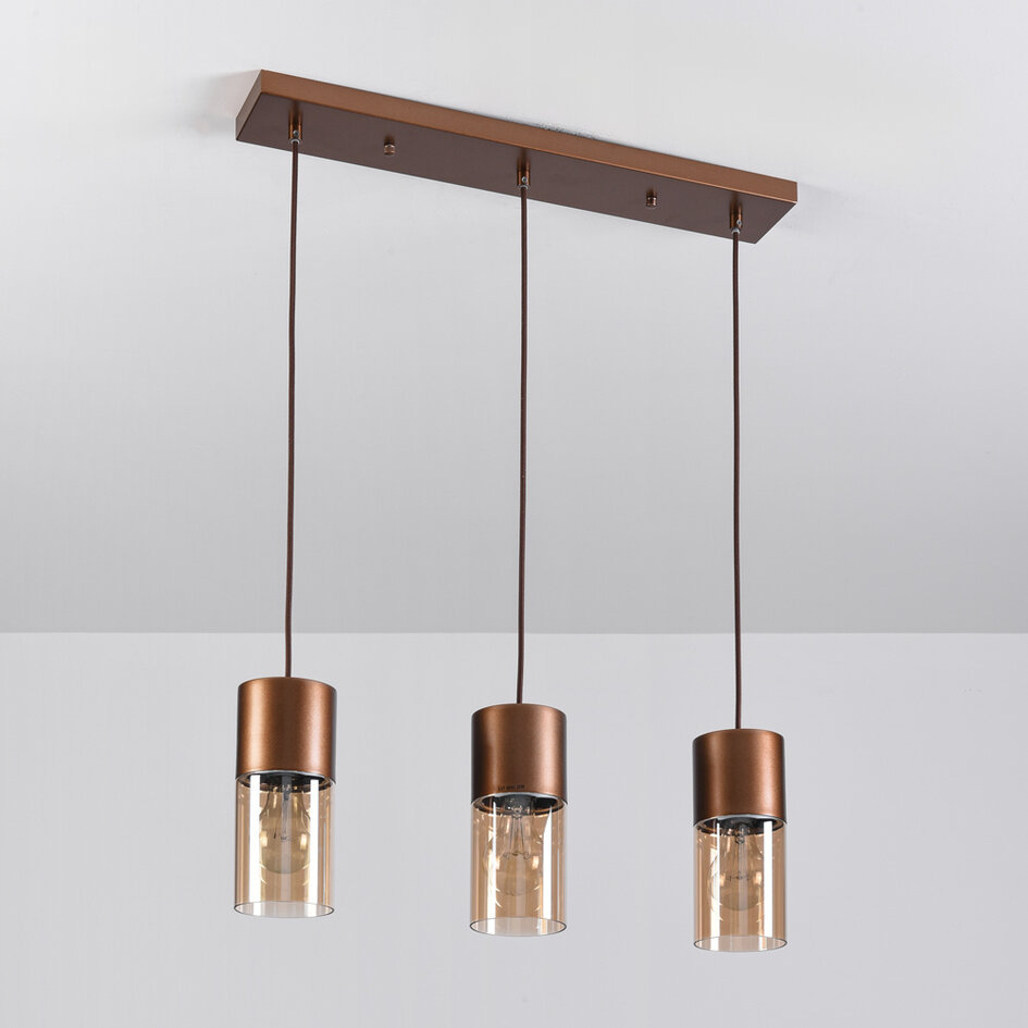 3 światła lampa wisząca kawowy brąz ze szkłem bursztynowym - Lungo