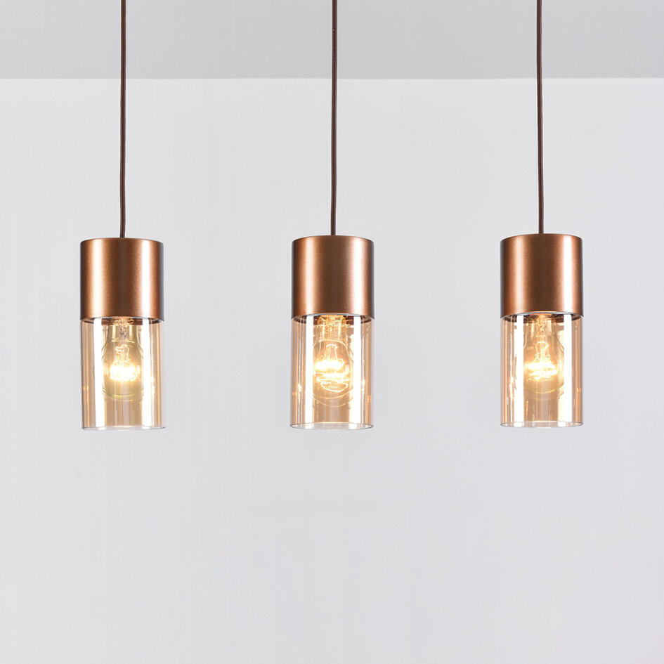 3 światła lampa wisząca kawowy brąz ze szkłem bursztynowym - Lungo