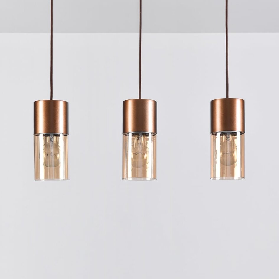 3 światła lampa wisząca kawowy brąz ze szkłem bursztynowym - Lungo