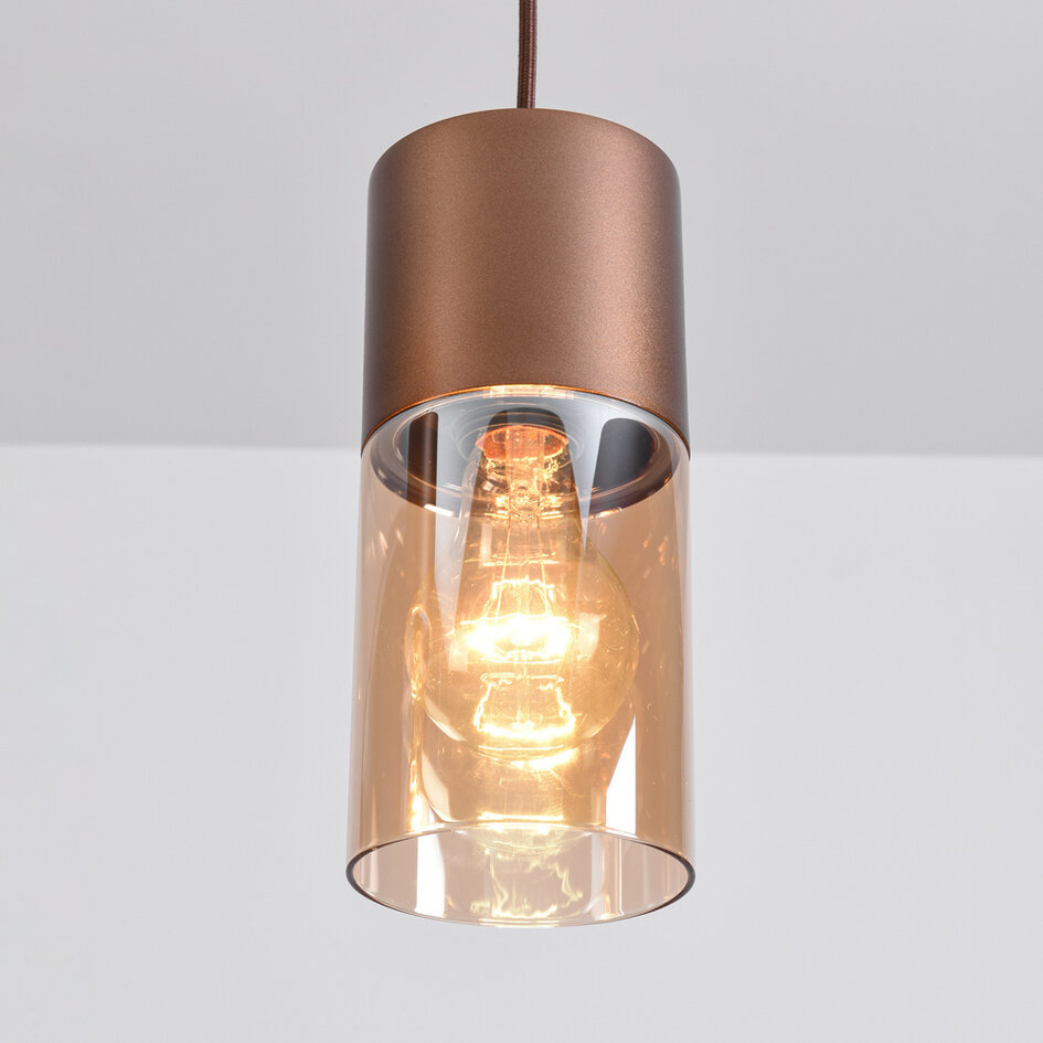 3 światła lampa wisząca kawowy brąz ze szkłem bursztynowym - Lungo