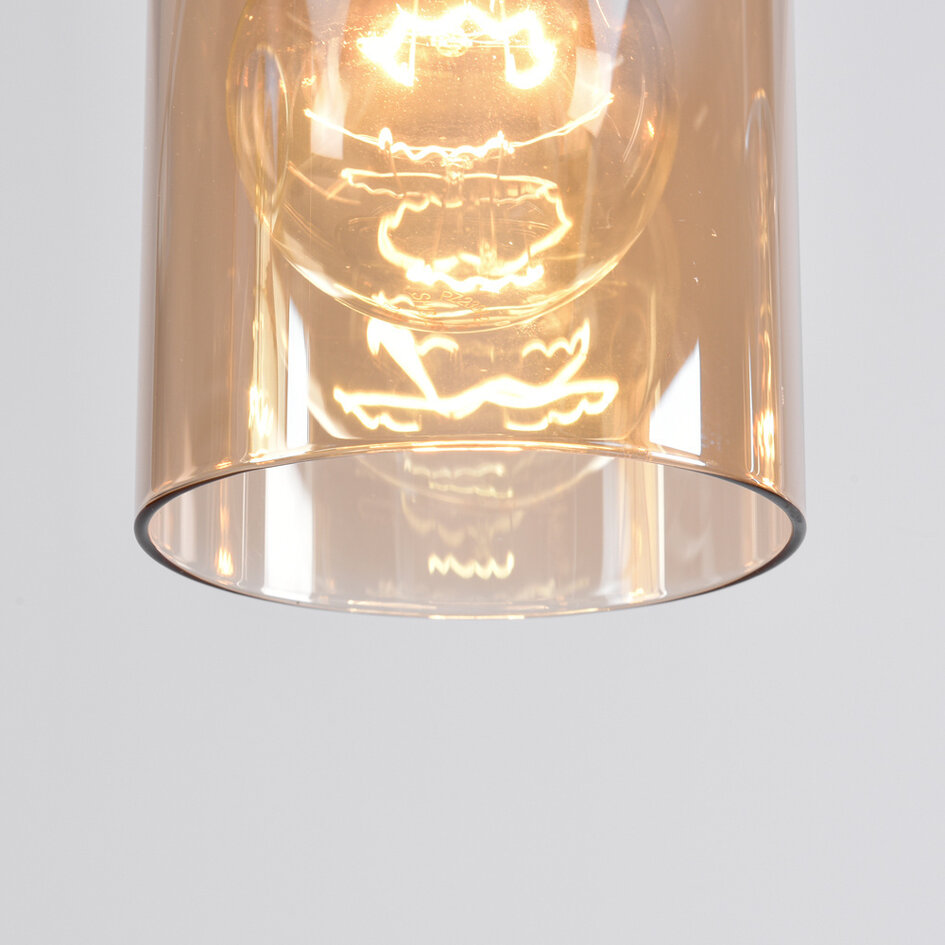 3 światła lampa wisząca kawowy brąz ze szkłem bursztynowym - Lungo