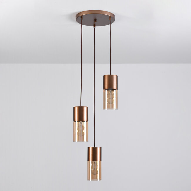 3 światła designerska kawowo-brązowa lampa wisząca ze szkłem bursztynowym - Latte