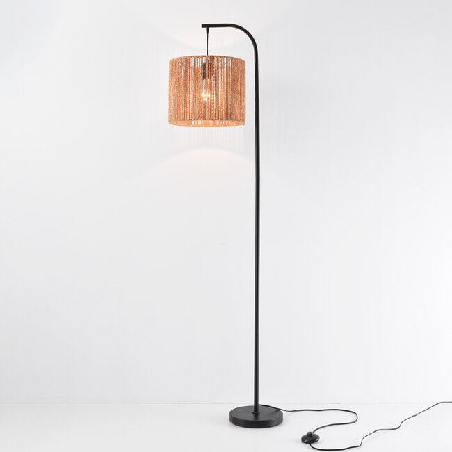 Lampa łukowa stojąca z naturalnym kloszem - Reed