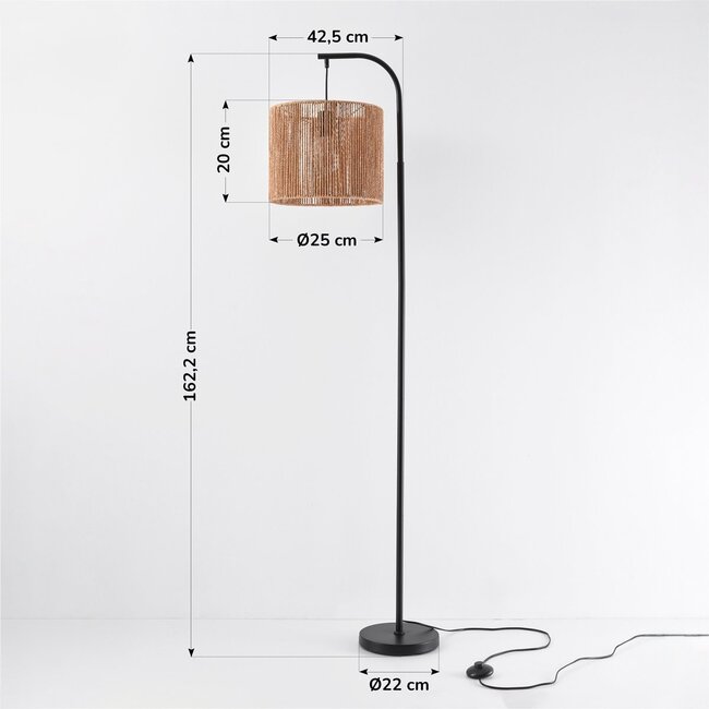 Lampa łukowa stojąca z naturalnym kloszem - Reed