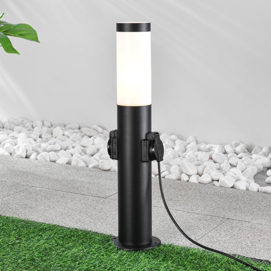 Zewnętrzna lampa podłogowa ze stali nierdzewnej z 2 gniazdami Jardin - okrągła