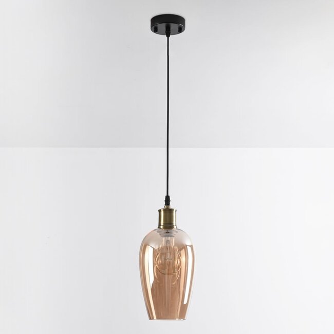 1 światło lampa wisząca Verona bursztynowa - podłużne gładkie szkło