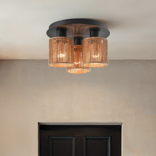 3 światła, lampa sufitowa boho z plecionym sznurem - Canna