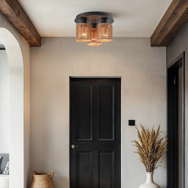 3 światła, lampa sufitowa boho z plecionym sznurem - Canna