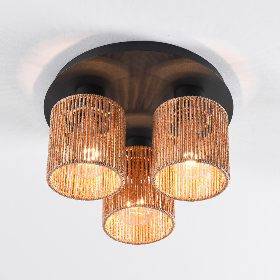 3 światła, lampa sufitowa boho z plecionym sznurem - Canna