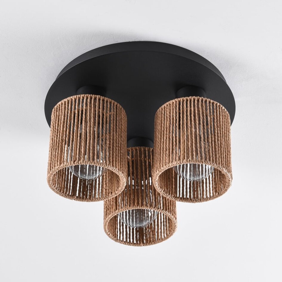 3 światła, lampa sufitowa boho z plecionym sznurem - Canna