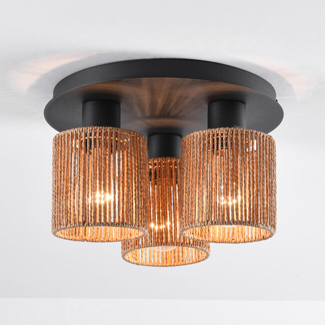 3 światła, lampa sufitowa boho z plecionym sznurem - Canna