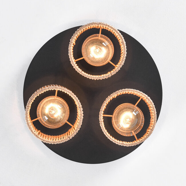 3 światła, lampa sufitowa boho z plecionym sznurem - Canna