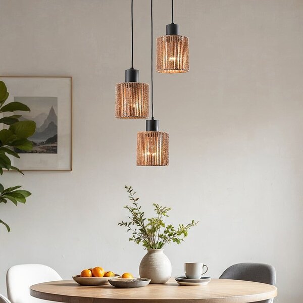 3 światła Boho lampa wisząca Canico z liny