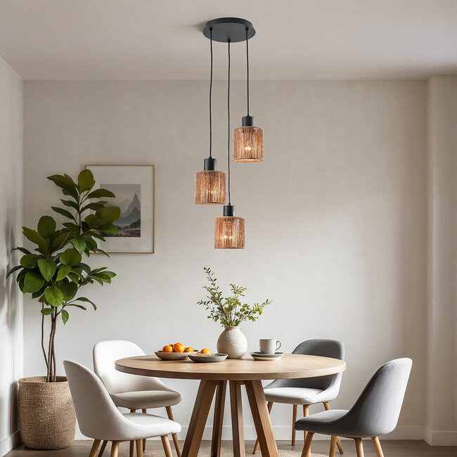 3 światła Boho lampa wisząca Canico z liny