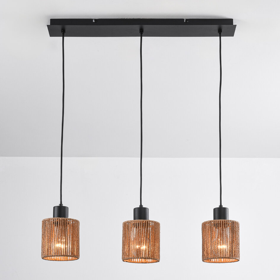 Lampa wisząca z plecionego sznura, 3 światła - Carrizo