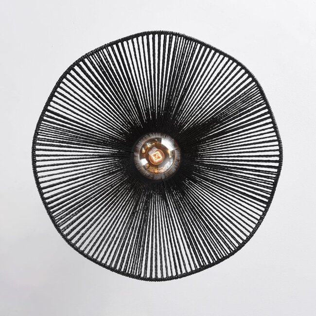 Lampa sufitowa Carta w stylu boho-chic, czarna z sznurkiem, Ø40 cm