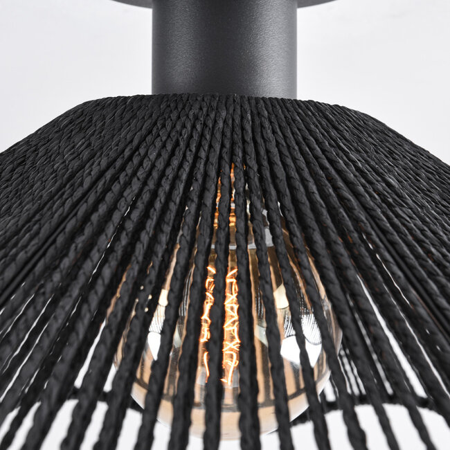 Lampa sufitowa Carta w stylu boho-chic, czarna z sznurkiem, Ø40 cm