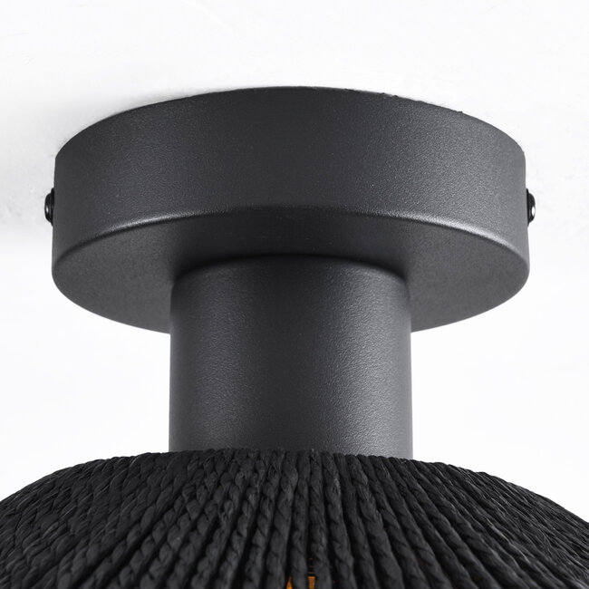 Lampa sufitowa Carta w stylu boho-chic, czarna z sznurkiem, Ø40 cm